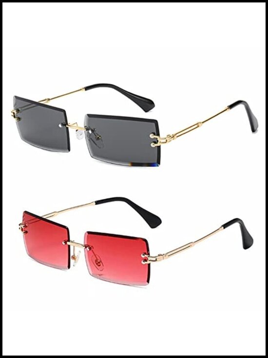 Retro Rimless Rectangle Sunglasses with UV400 Protection Metal Frame main image 6